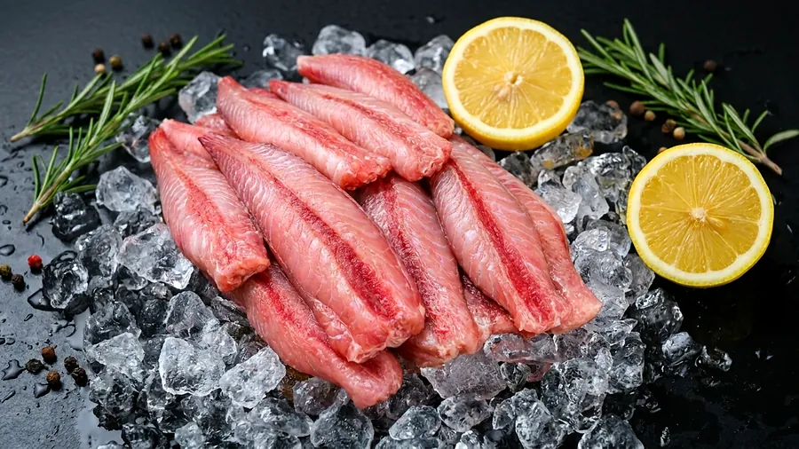 Cascudo limpo fresco exposto sobre gelo na Peixaria Ômega 3